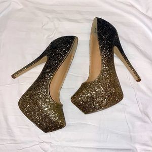 Black and Gold Platform Stilettos; NBW